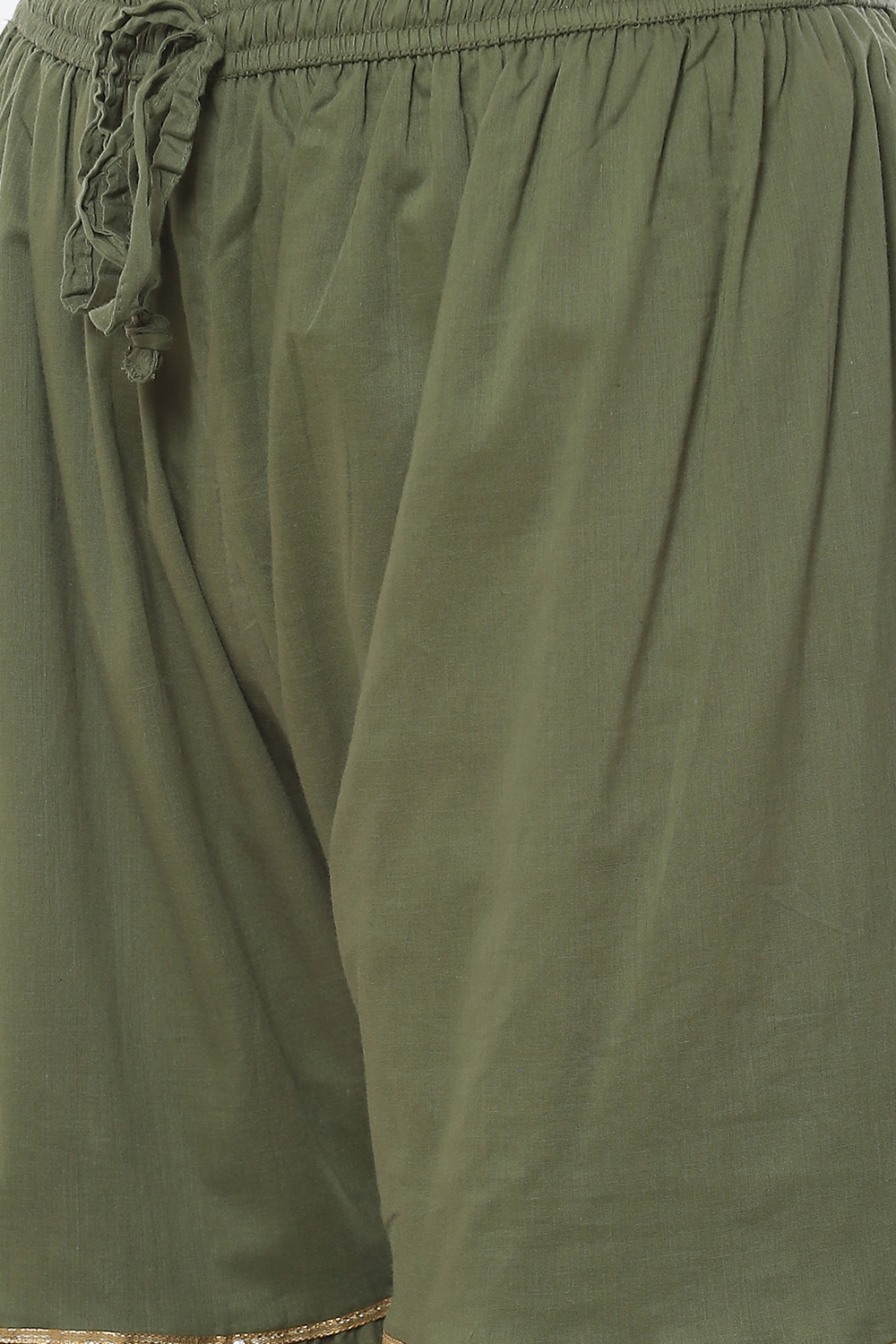 Olive Green Art Silk Straight Suit Set image number 3